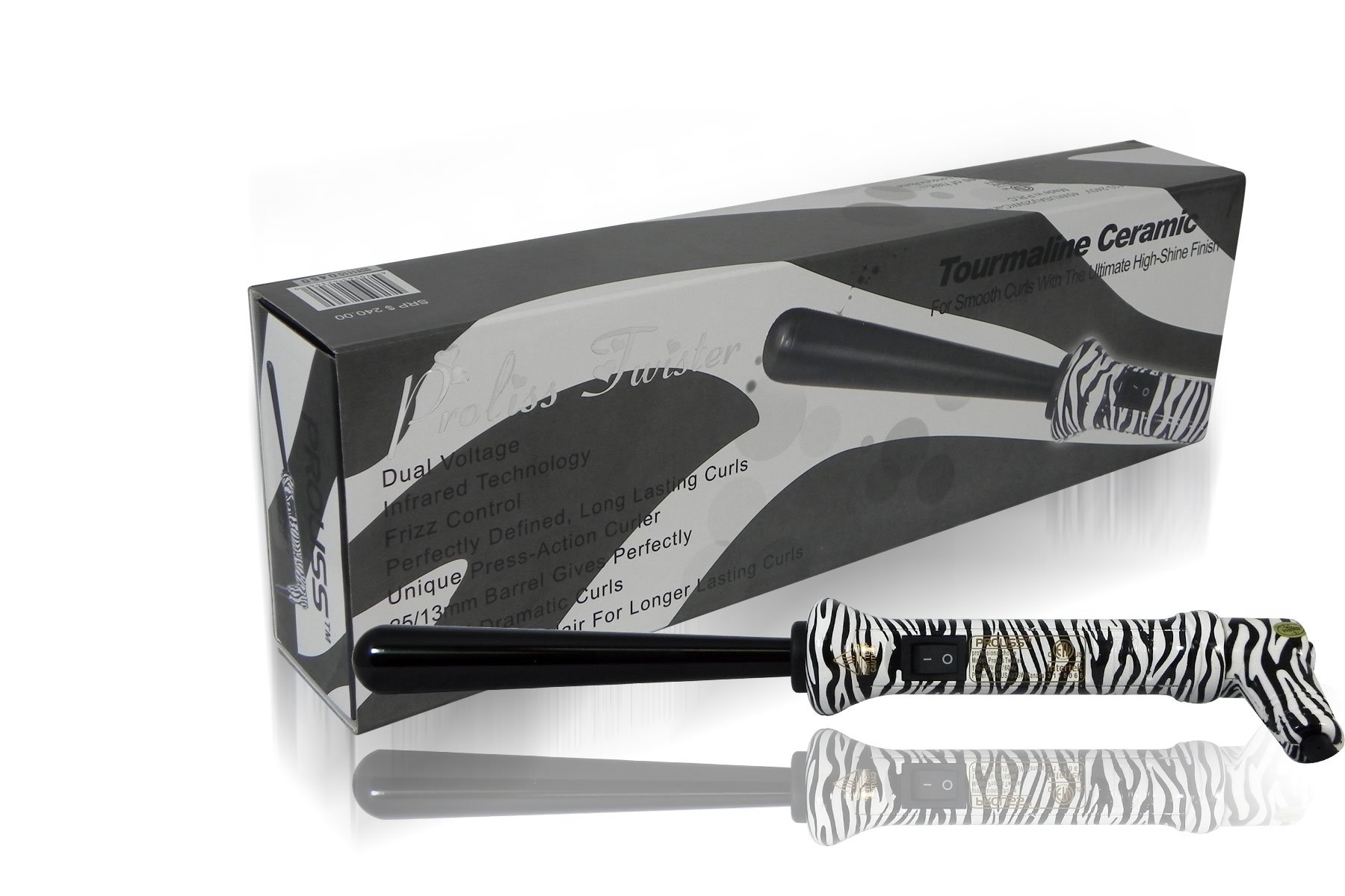 25-13mm ZEBRA Proliss Twister Curling Iron Wand Swivel Cord Includes Glove SRP $220.00