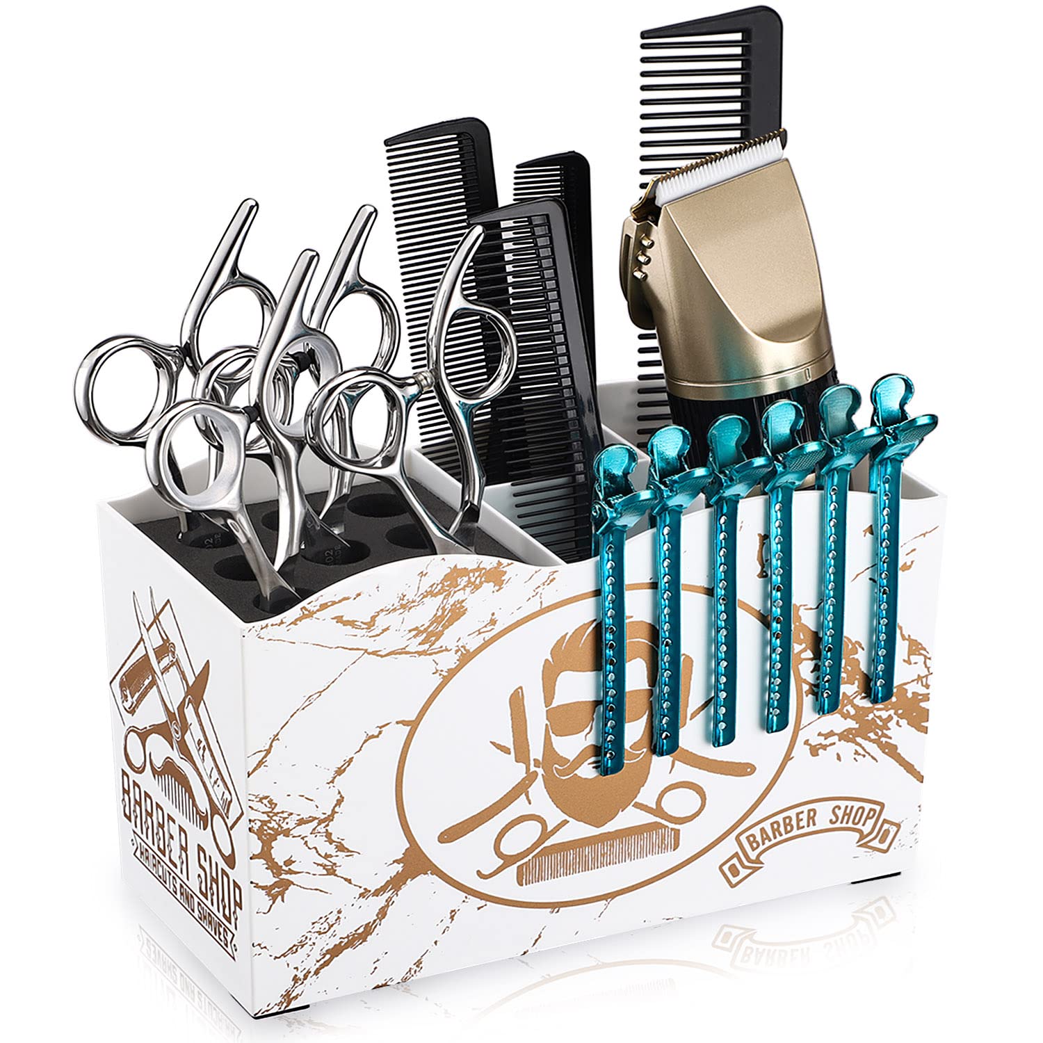 Noverlife Professional Hairdressing Scissors Holder, White Barber Scissors Holder Box Salon Shears Stand Organizer, Hairstylist Storage Case Keeper for Hair Cutting Tools Combs Clips Brushes