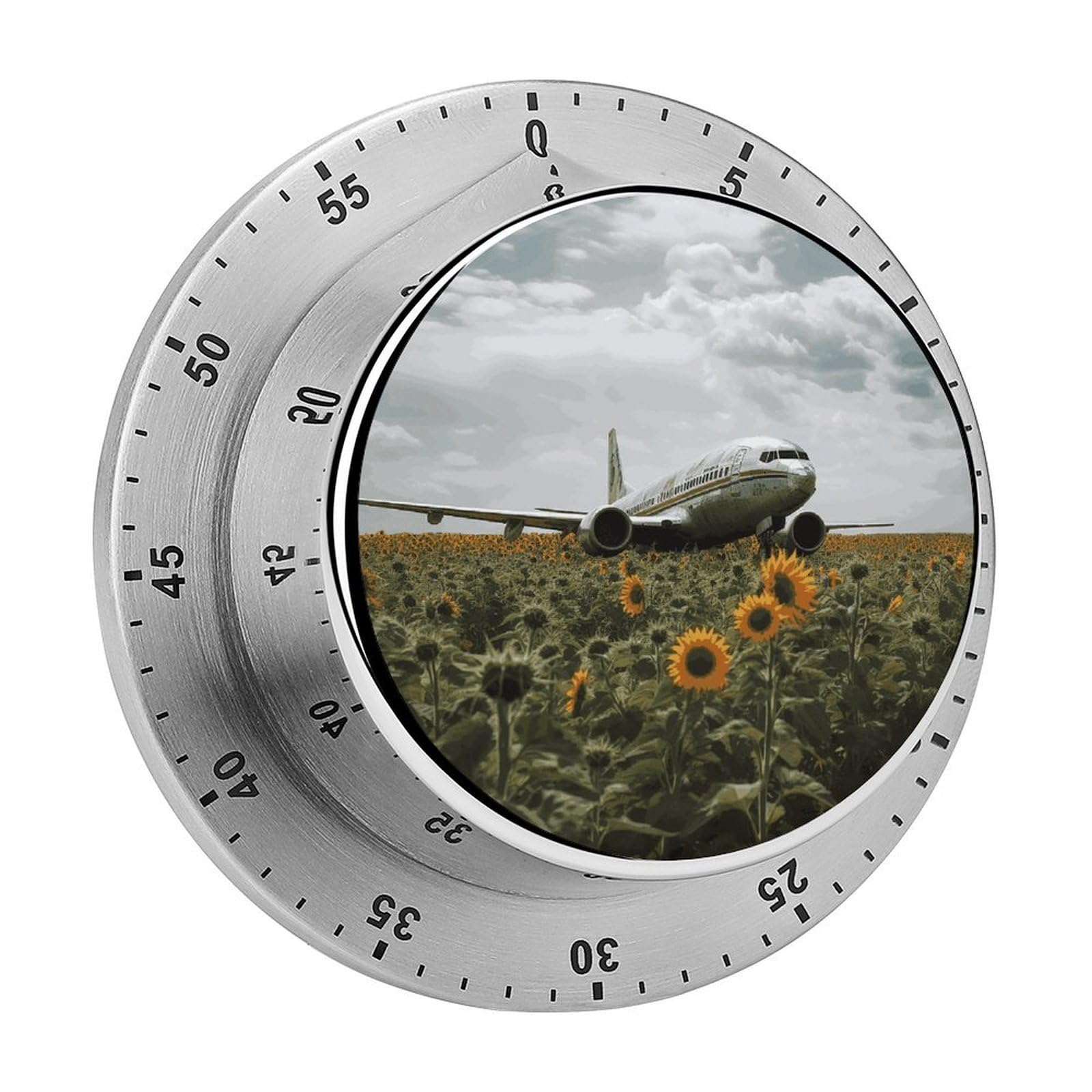 Plane Flies to Sunflower Field Visual Timer Chef Cooking Timer Clock with Loud Alarm Mechanical Desk Timers Countdown Reminder Magnetic Exquisite Stainless Steel Body Timers