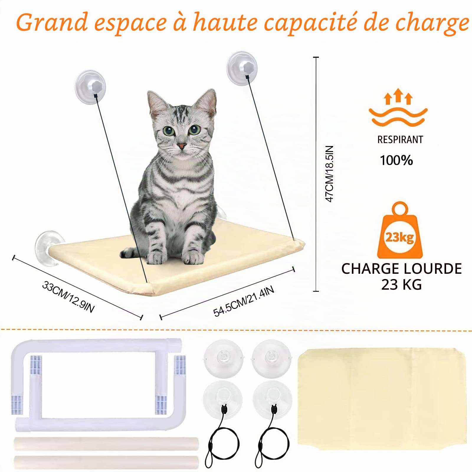 Cirulli Hamac Chat pour Fenêtre - Grande Étagère Murale, Fauteuil Inclinable Jusqu'à 25 kg, Lit Super Stable pour Bronzer, 54x30CM