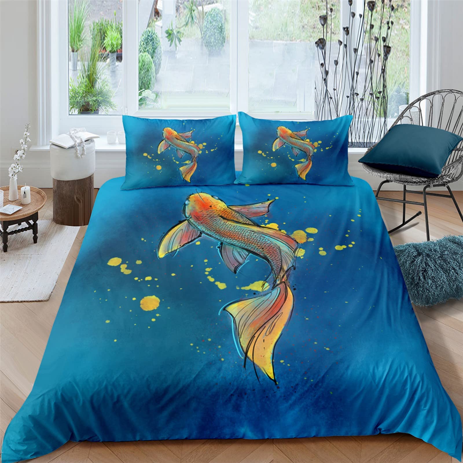 Amazon｜3枚の羽毛布団カバー 190X210Cm 金魚鯉 10代と大人のための