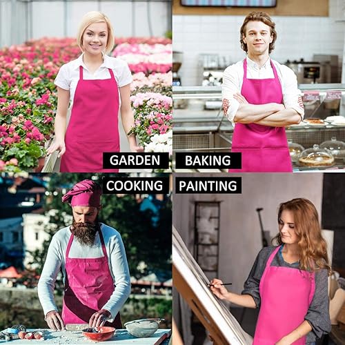 Miniatura 6 de Paquete de 10 delantales con peto rosa a granel para mujeres y niñas, adultos, pintura, barbacoa, cocinar, hornear, con bolsillos (10, rosa)