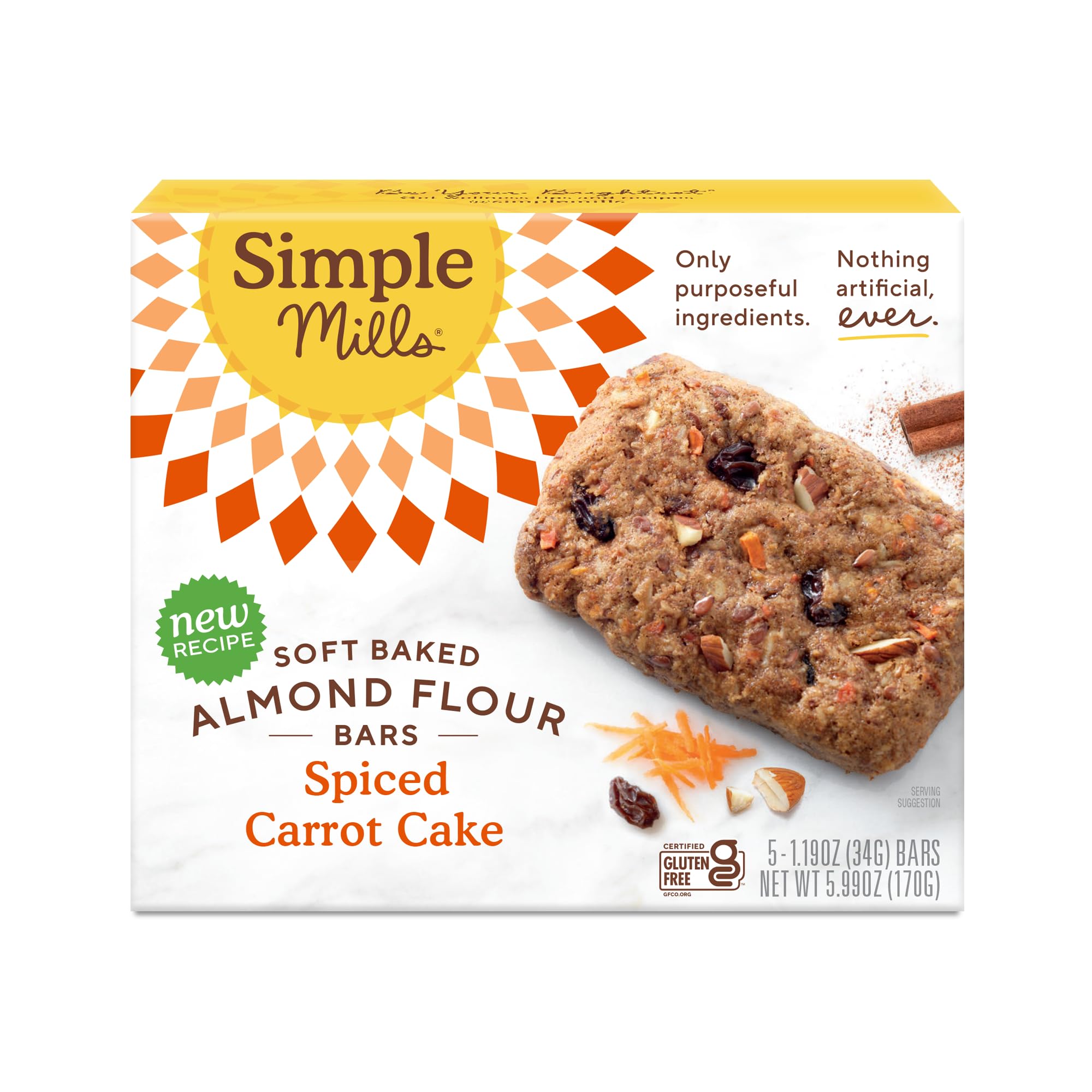 Simple Mills, Bar Dark Chocolate Almond Soft Baked, 6 Ounce