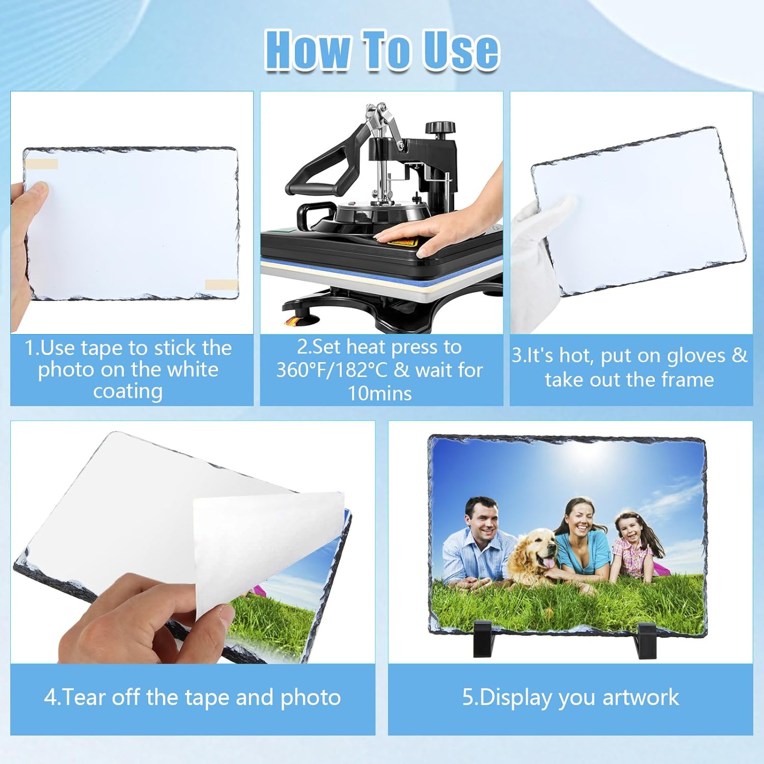 LANIAKEA 4 Pack Sublimation Slate Blank, 7.5 x 5.5 Inch Sublimation Photo Slate with Display Stands, Heat Thermal Transfer Photo Plaque, Stone Slate Picture Frame for DIY Souvenir