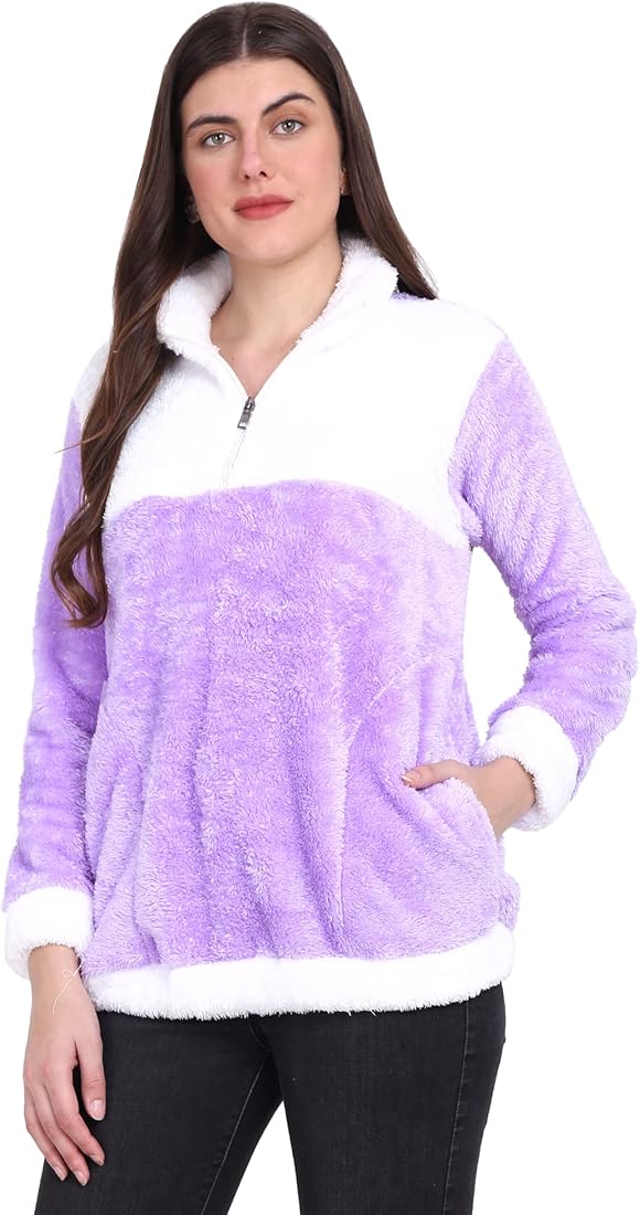 Buy PP Vastram Full Sleeves Purple Fur Sweatshirt for Women