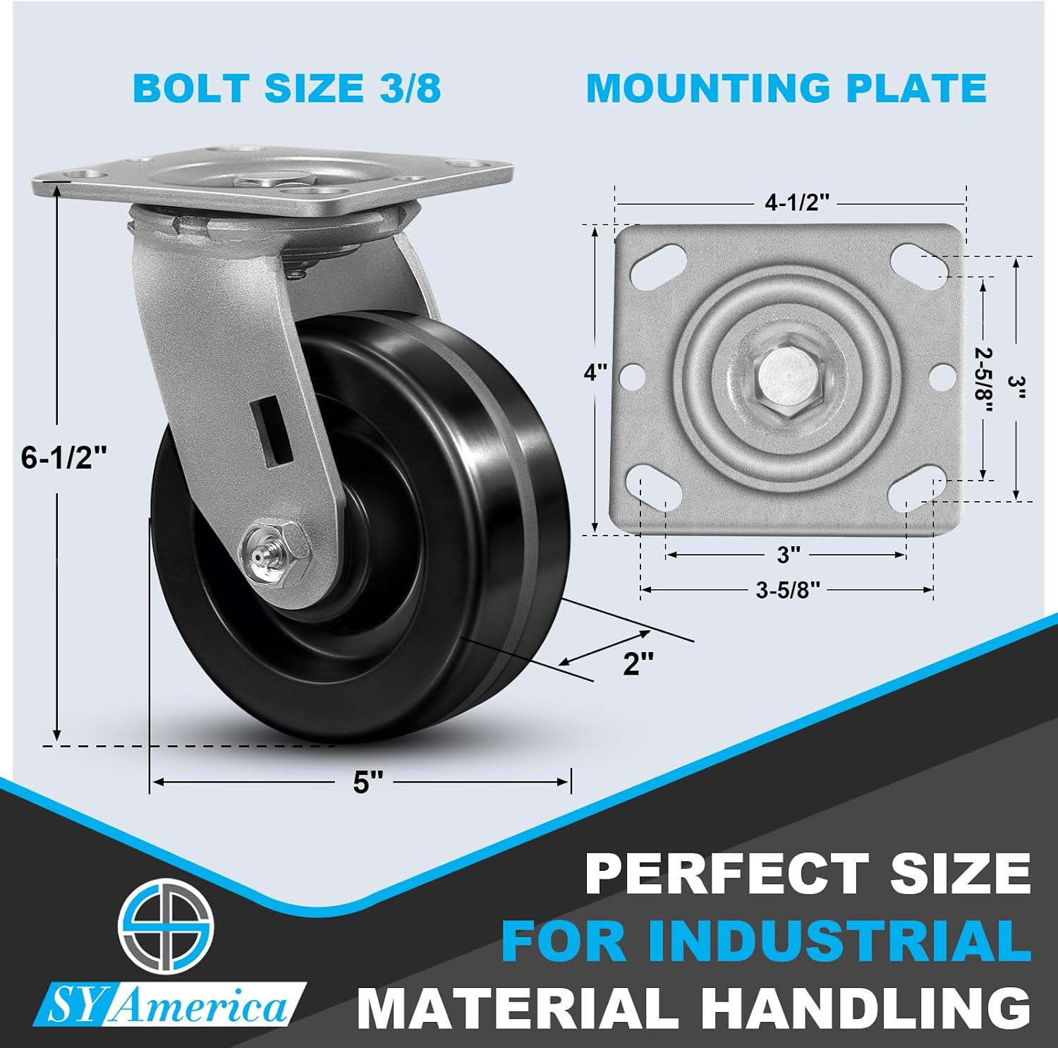 SY America 5" X 2" Heavy Duty Casters, High Temperature Phenolic Casters,Top Plate 4" x 4.5", 4 Swivel,Non-Marking Industrial Casters, 4000 LBS Load Capacity（Set of 4）