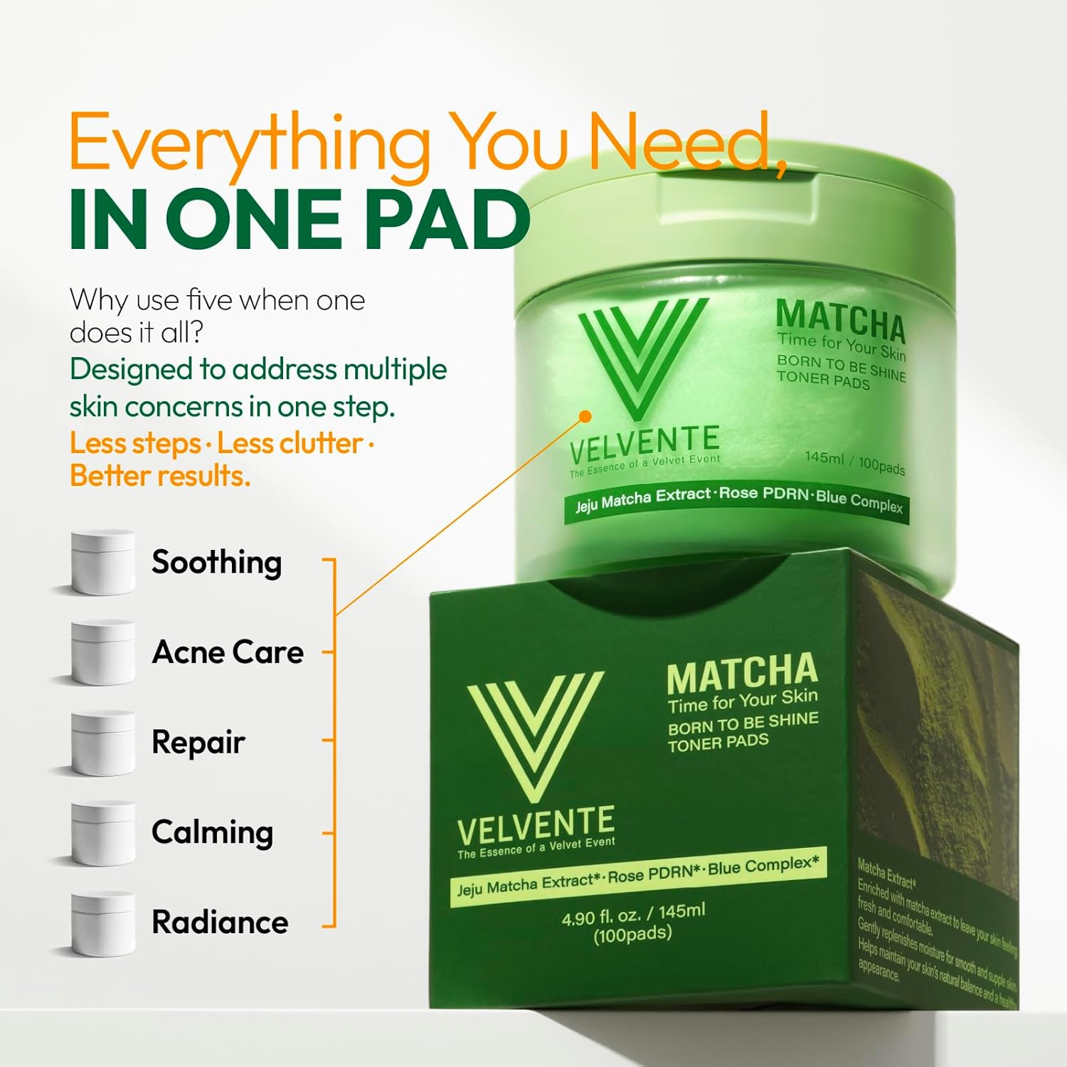 Matcha Toning Polish Face & Body Pads - Korean Skincare for Dark Spots, Dull Skin & Redness, Green Tea Hydrating Facial Pads with Rose PDRN, Peptides & Hyaluronic Acid Recovery & Refining, 100 Count - Image 5