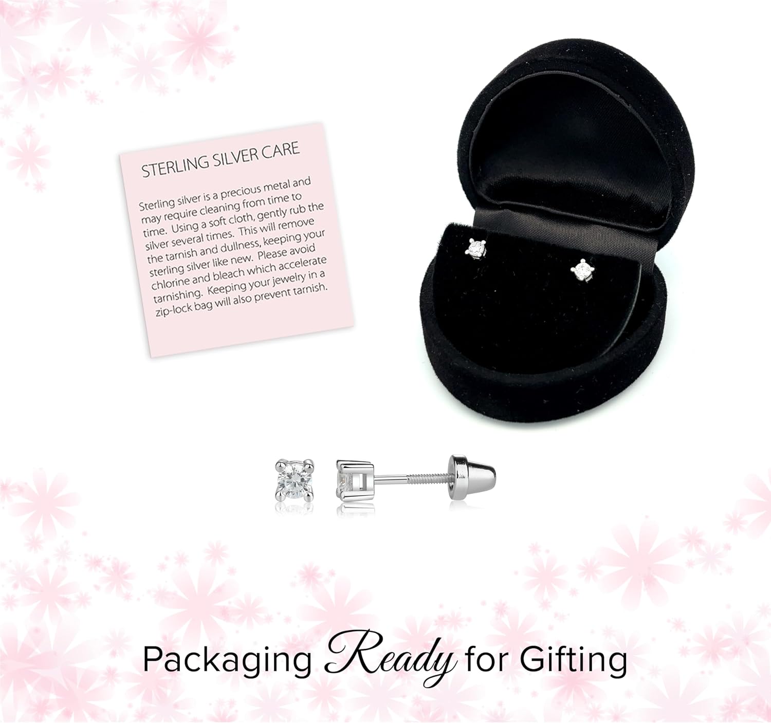 Cherished Moments 14K Gold Plated or .925 Sterling Silver Round CZ Stud Earrings with Screw back