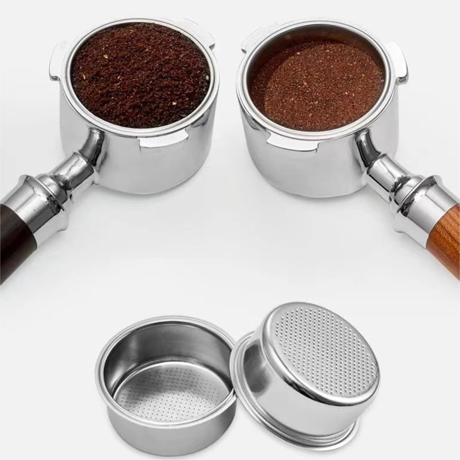 Portafiltro Compatible Con De'Longhi Dedica EC680/EC685. | Portafiltro sin fondo de 51 mm y 3 orejas con mango de madera - Cesta de filtro de repuesto for barista(B.230X51mm)
