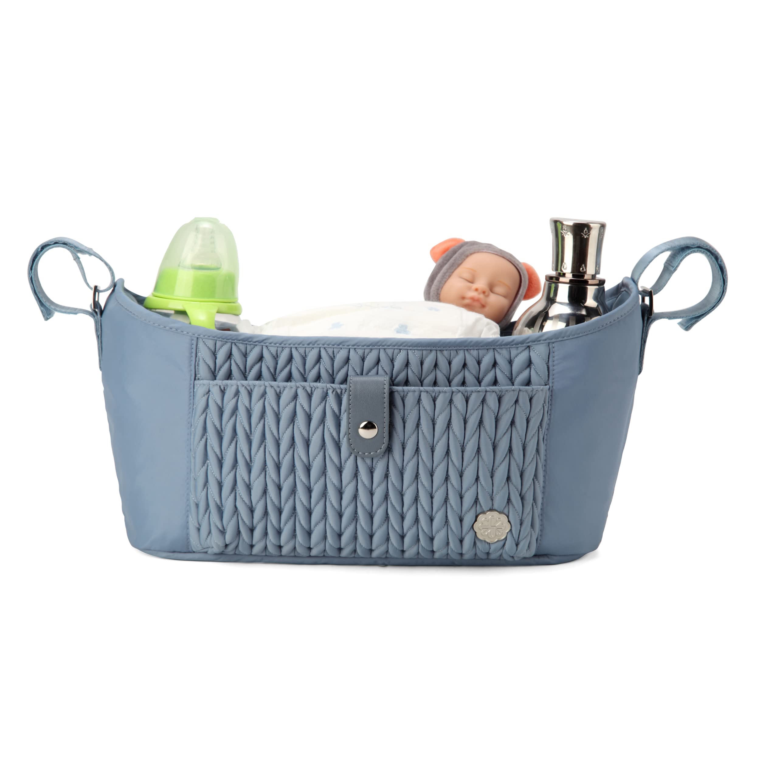 Universal Baby Stroller Organizer,Diaper Caddy Organizer with Adjustable Straps to Fits Nearly Any Strollers, Ash Blue, S