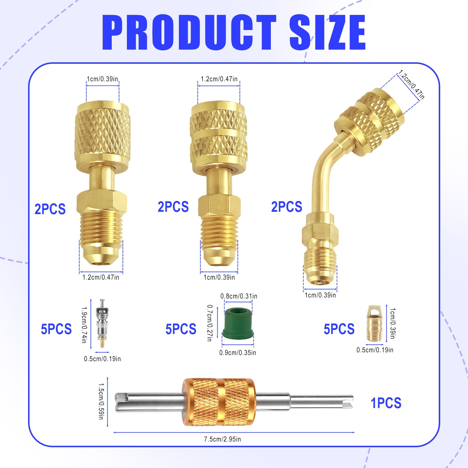 lasuroa 22 Pezzi Kit Adattatore R410A, Dritto e Angolato Adattatore Mini Split Connettori Attacco Femmina 5/16" e Attacco Maschio 1/4" per Condizionatori d'Aria HVAC Impianti di Refrigerazione