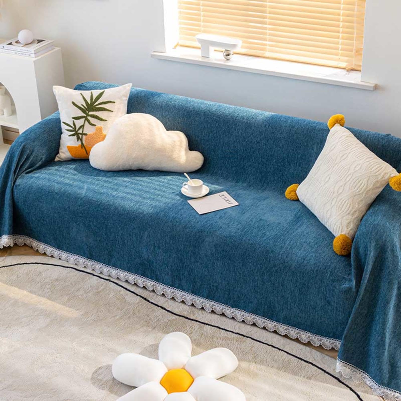 MTHGH Grey Throws For Sofa Large Throws For Sofas Throws For The Sofa Large Throws For Sofas Knitted Blanket Extra Large Throws For 4 Seater Sofa,lakeblue-180x260cm