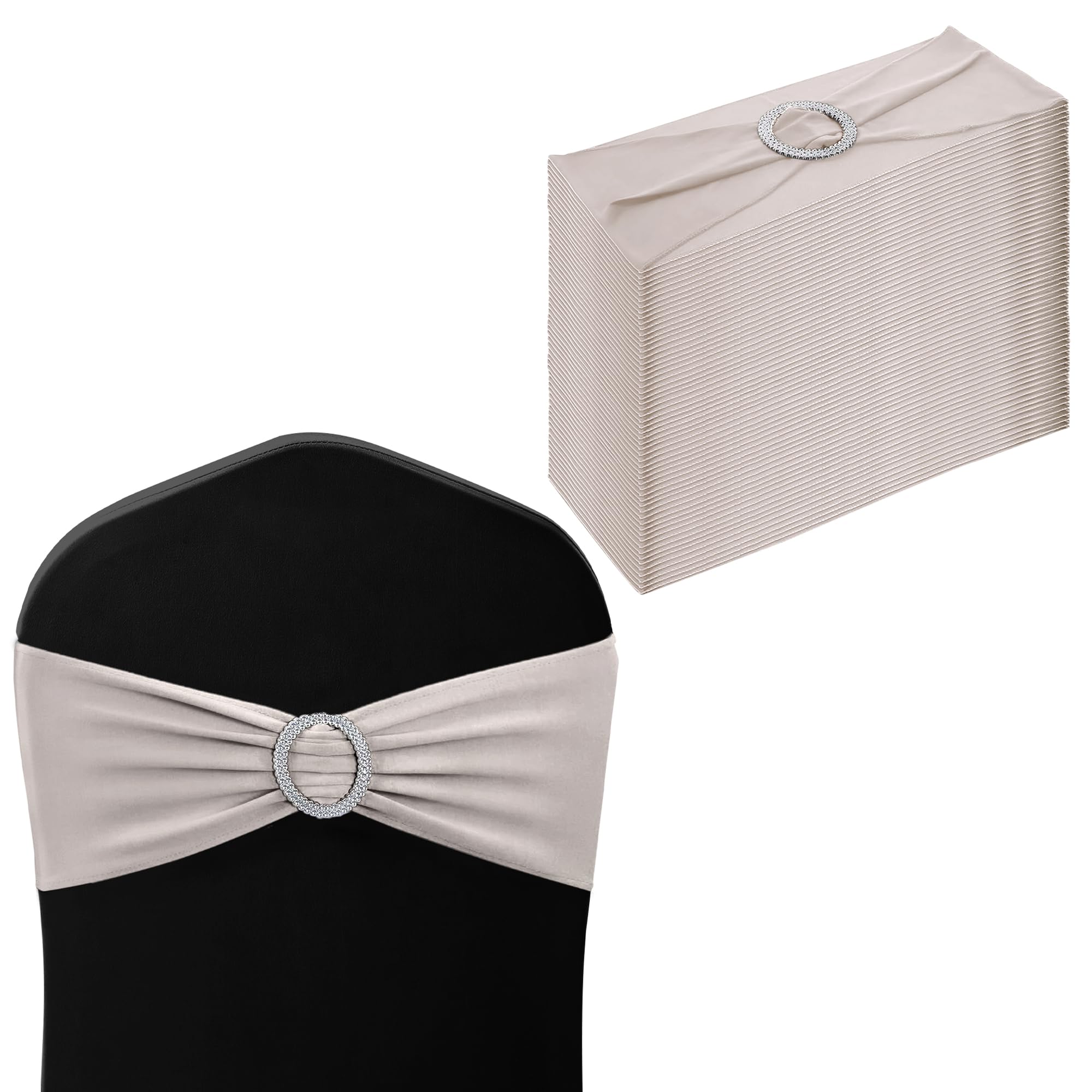 WedDecor Stretch Chair Bands Plain Spandex Band with Slider Buckle for Wedding Party Chair Decoration, Events Supplies, Formal Meeting, Silver, 13 x 6 Inches, 50pcs