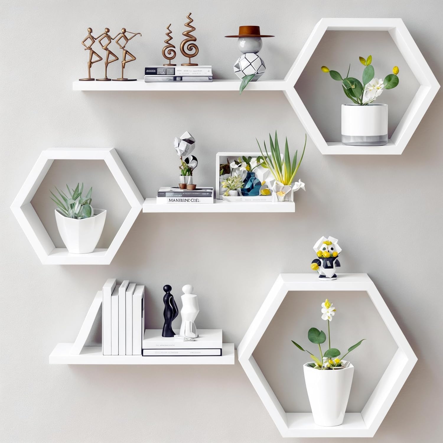 Ereteken ART Modern Hexagonal Floating Wall Shelves,Wall Mounted Shelf Rack for Living Room, Dining Room, Bedroom, Kitchen, Bathroom, Entryway (White) (B0D5VNY3J3) Amazon Price History, Amazon Price Tracker