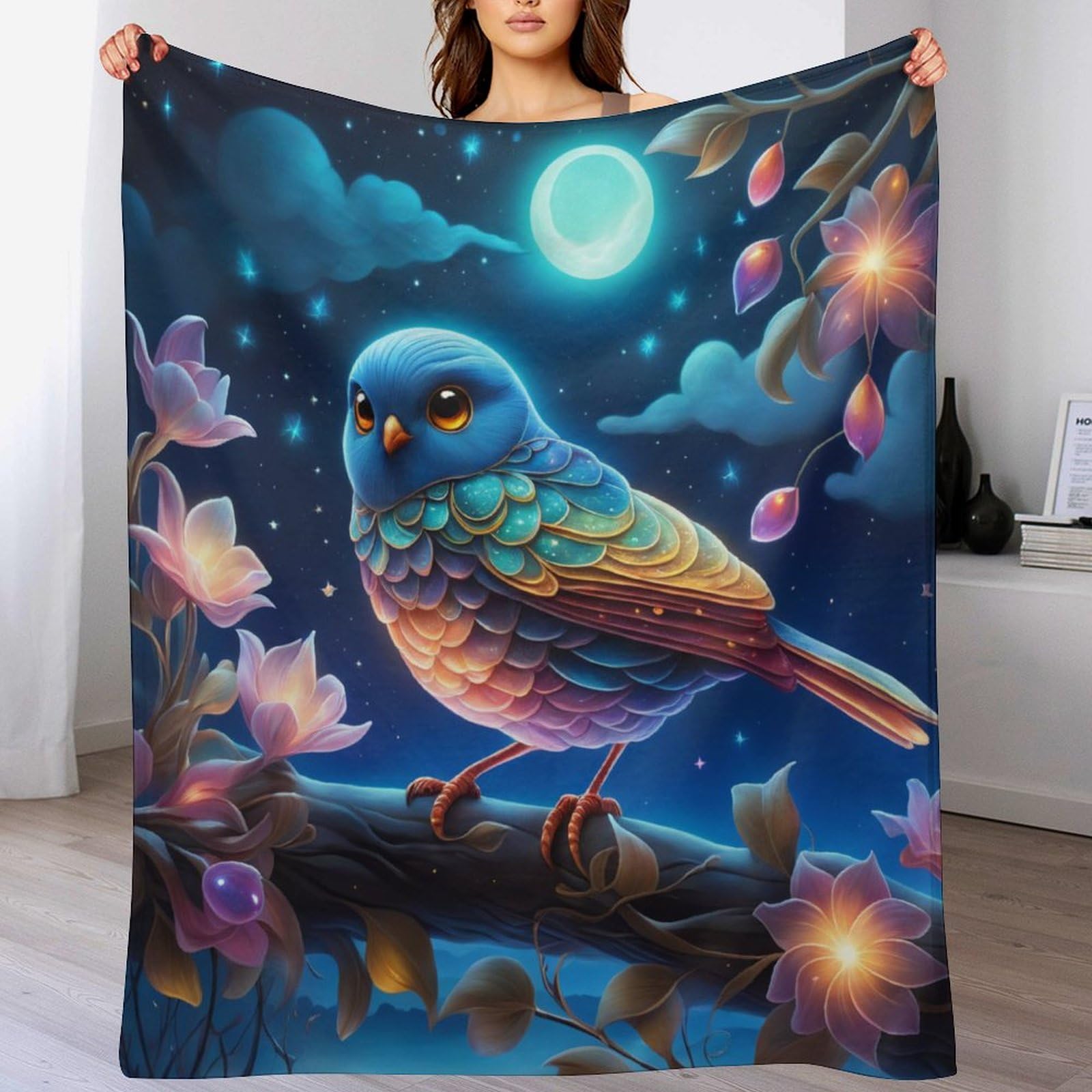 Couverture duveteuse oiseau mignon douce en peluche pour lit et canapé de 180x200cm