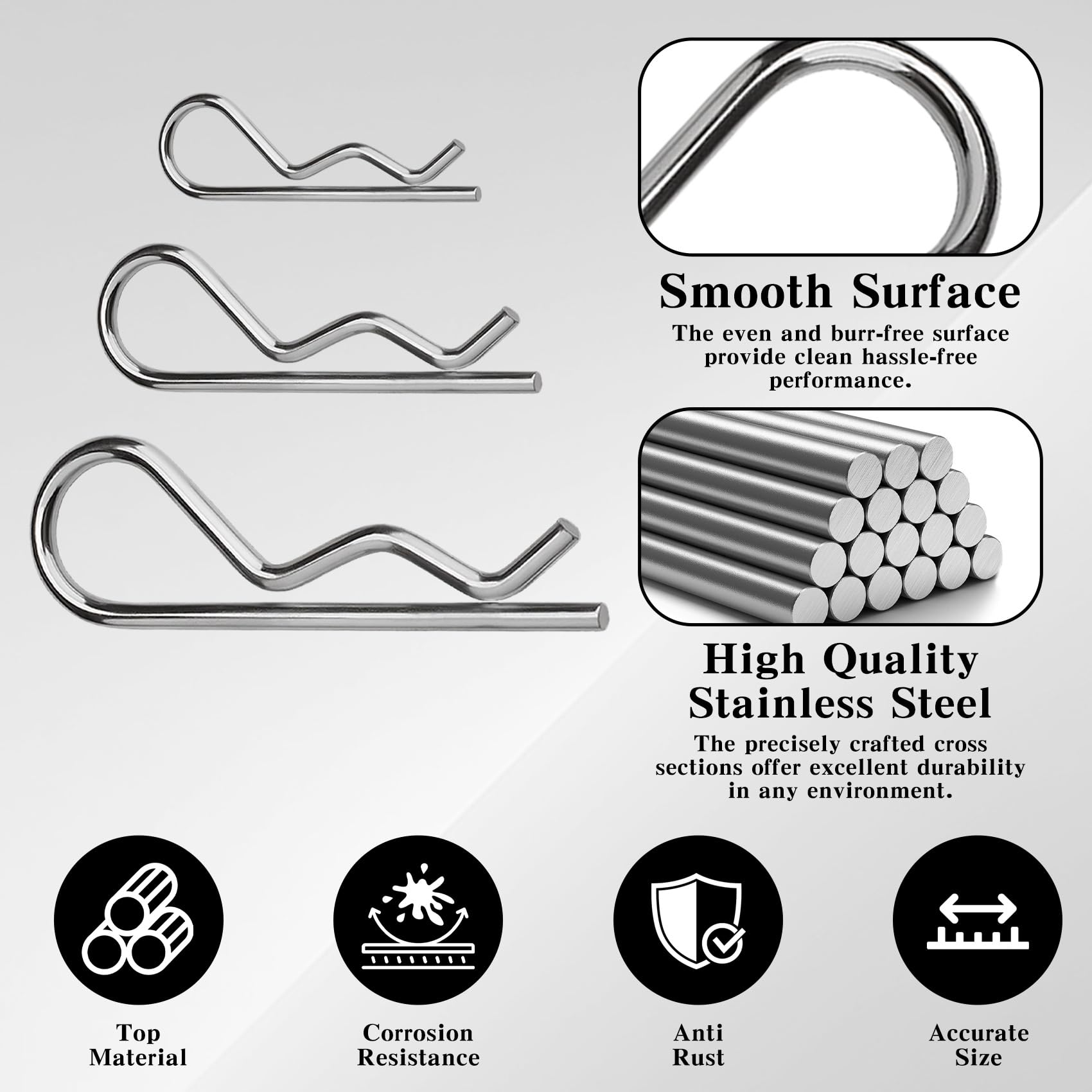 Lot de 30 Goupilles fendues en acier inoxydable avec clips en R - 3 x 65 mm - Épingles à nourrice pour automobile, mécanique, garage, équipement électrique, voitures, camions, tondeuse à gazon