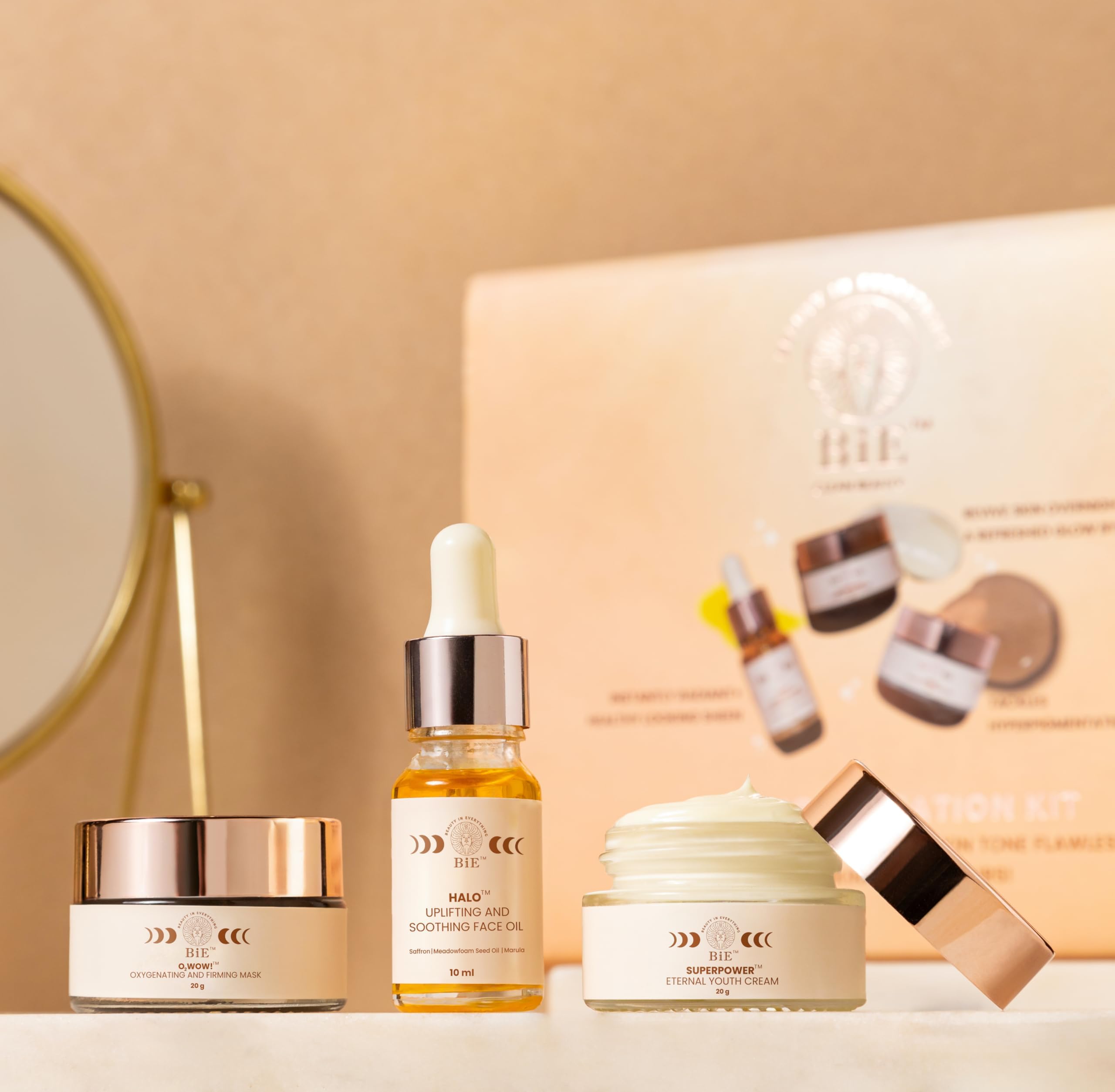 BiE Anti Pigmentation Kit | Treats Pigmentation, Melasma, Dark Spots & Ageing Spots | 3 pcs - O2 WOW Mask, Halo Face Oil, Superpower Eternal Youth Cream | Unisex