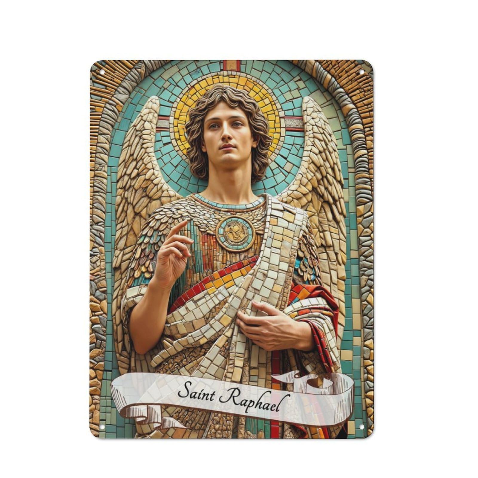 Junmoney Saint Raphael Archangel Retro Metal Wall Sign 40X30cm For Kitchen Or Home Bar, For Home Interiors, Feature Walls And Decorative Displays