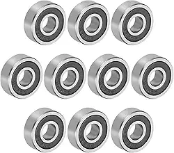 Rolamento de esferas com sulco profundo de 0,5 cm x 1,4 cm x 0,5 cm, pacote com 10, rolamentos selados de borracha dupla, roldana, rolamentos, rodas para skate