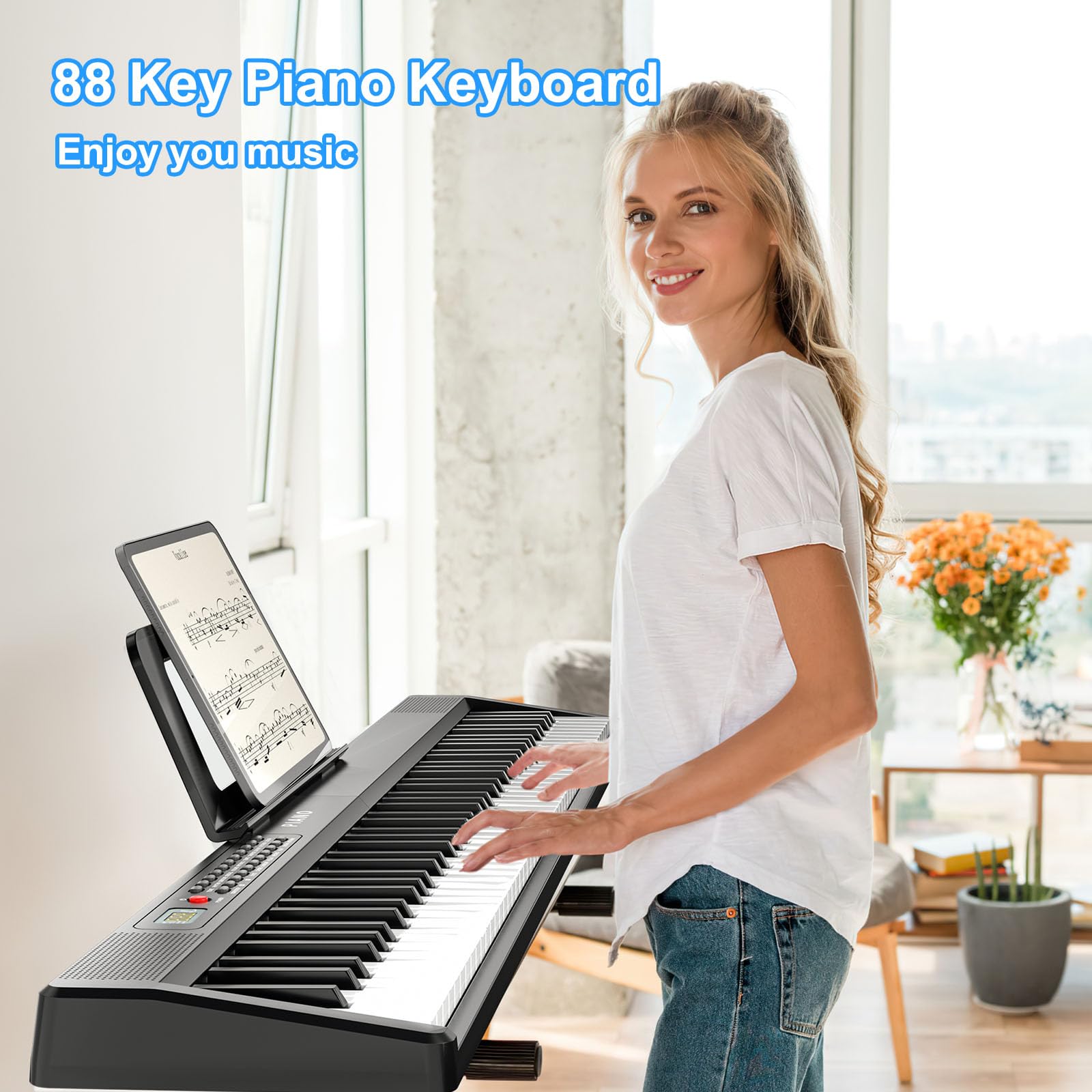 Clavier de piano électronique, pliable, taille complète, 88 touches, avec adaptateur d'alimentation, pédale, support de partition, autocollant, sac, pour débutants, noir