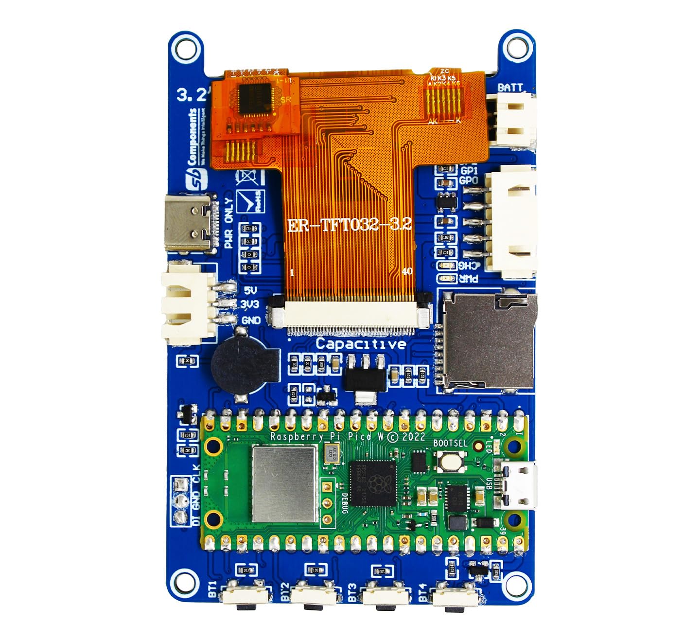 Touchsy 3,2-calowy wyświetlacz LCD oparty na Raspberry Pi Pico W, interfejs 3,2" SPI Raspberry Pi Pico ekran dotykowy z wbudowanym Pico W, 4 programowalne przyciski i joystick (pojemnościowy dotykowy)