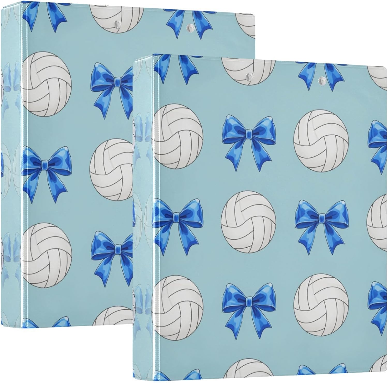 QUGRL 3 Ring Binder with Clipboard Volleyball Balls with Blue Bows 2 Pack 1.5 Inch Binders File Organizer with 3 Pockets, D Round Rings Holds 200 Sheets for School Office Supplies