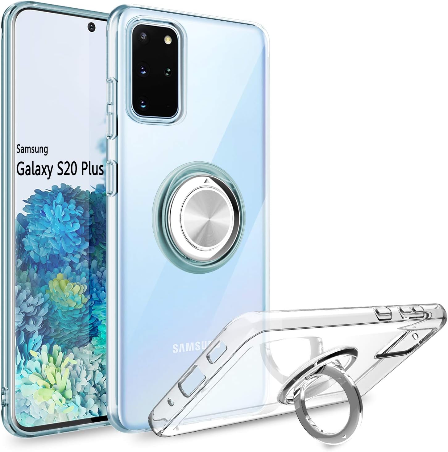 for Samsung S20 Plus Case, Full Clear Ultra Thin Soft Case with 360° Rotation Ring Holder Magnetic Kickstand Shockproof Anti-Scratch Cover for Samsung Galaxy S20 Plus 6.7" 2020 (Clear)