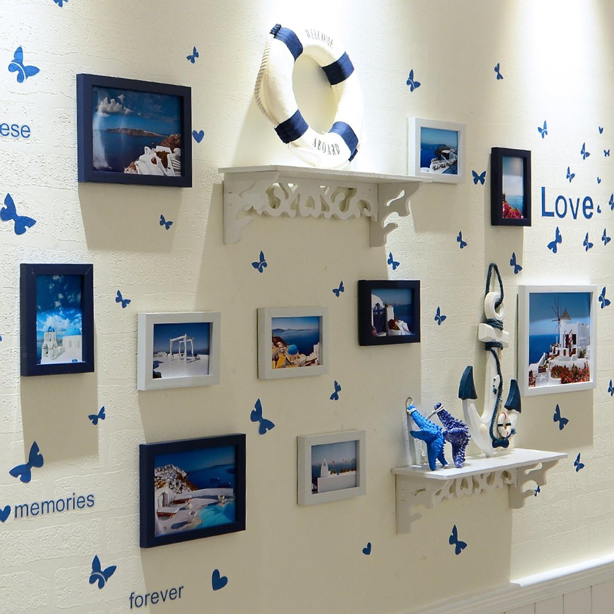 Mediterranean Greece Landscape View Large Photo Frame Set (176 cm x 1.6 cm x 86 cm),Multicolour