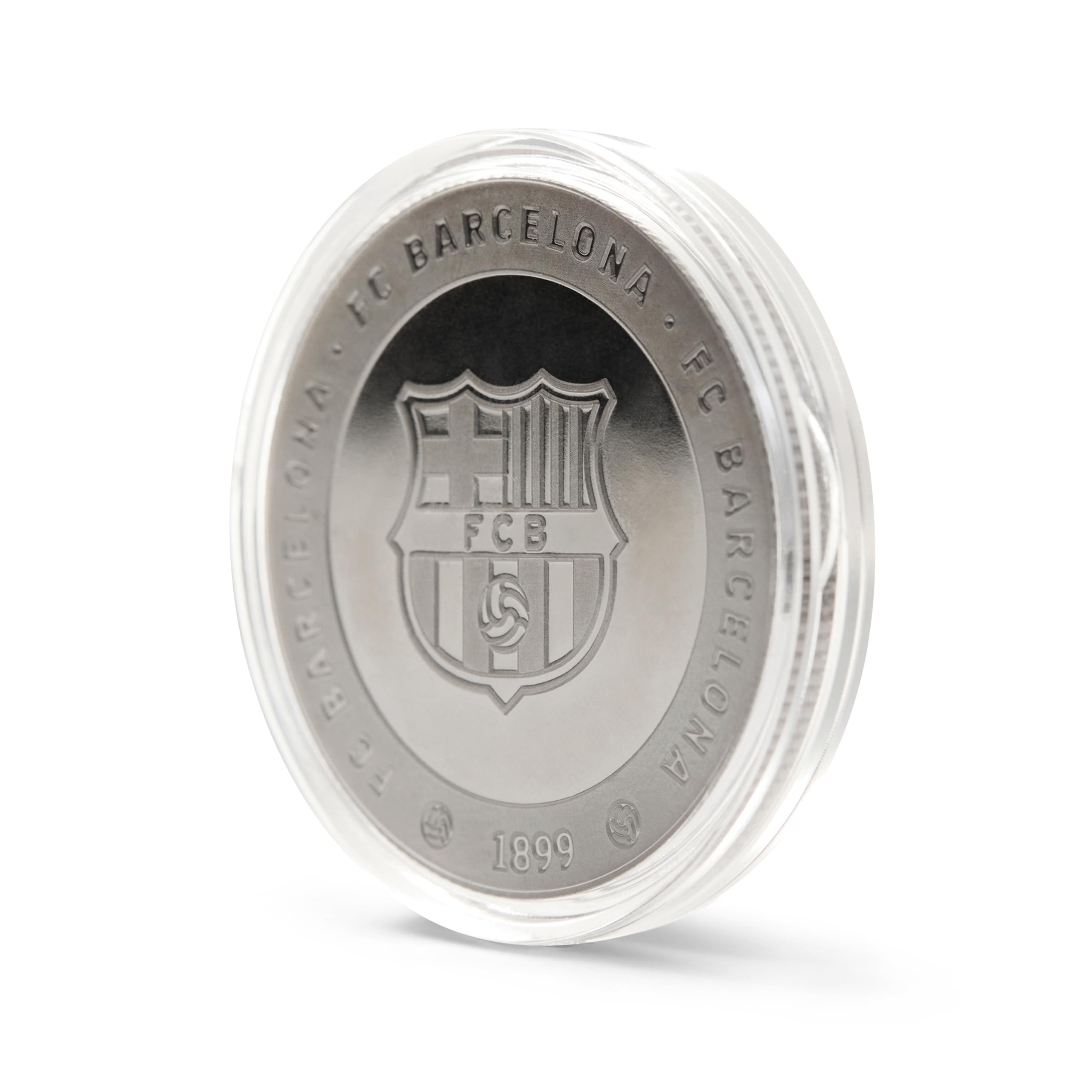 FC Barcelona - Moneda edición Especial con Escudo y Grabado del Estadio Spotify Camp NOU - Coleccionable - Plateada - Producto Oficial