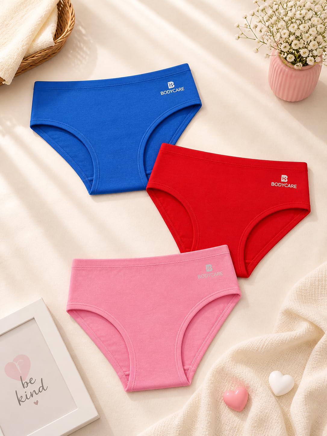 BODYCARE Girls Cotton Spandex Panty Pack of 3 | Soft & Breathable | Comfortable Everyday Innerwear for Kids | Assorted