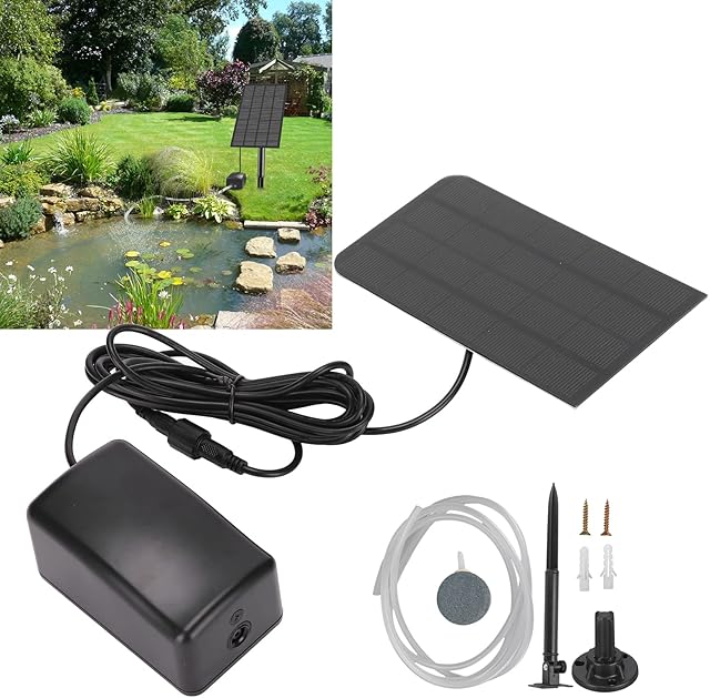 Deror Solar Air Pump for Fish Pond Battery Backup, 3 Modes(intermittent), Hose and Bubble Stone, Solar Powered Oxygenator Aerator for Outdoor koi Pond, Backyard Hydroponic, Decoration