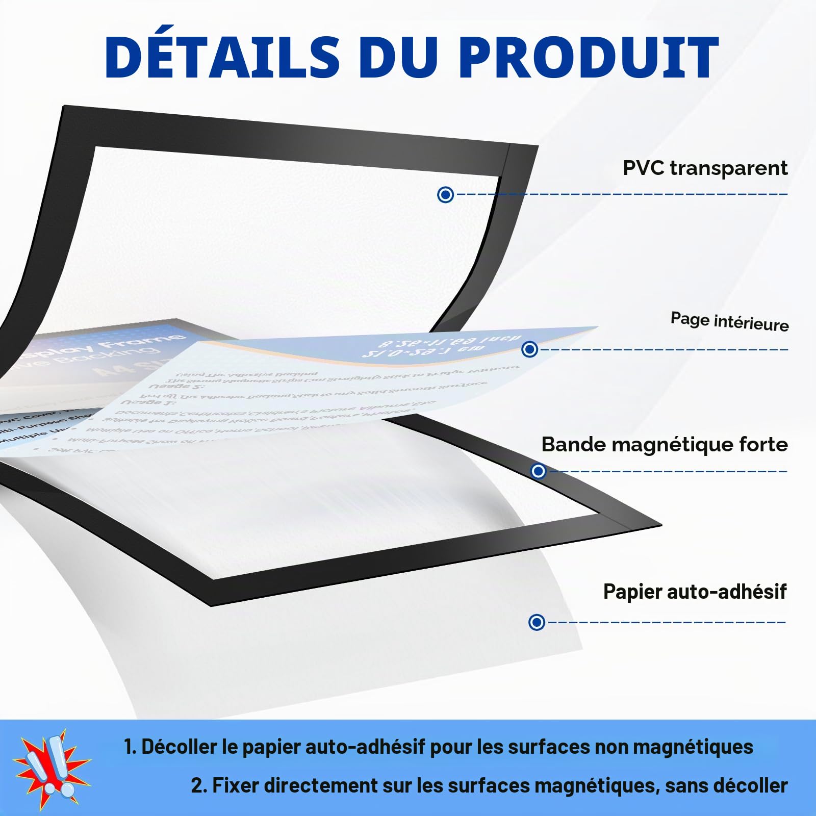 Lot de 6 Cadres Magnétiques A4, Porte-Affiche Autoadhésif pour Posters, Photos, Documents, Design à Changement Rapide, Cadre Magnétique pour Affichage sur Mur, Fenêtre, Porte, Réfrigérateur