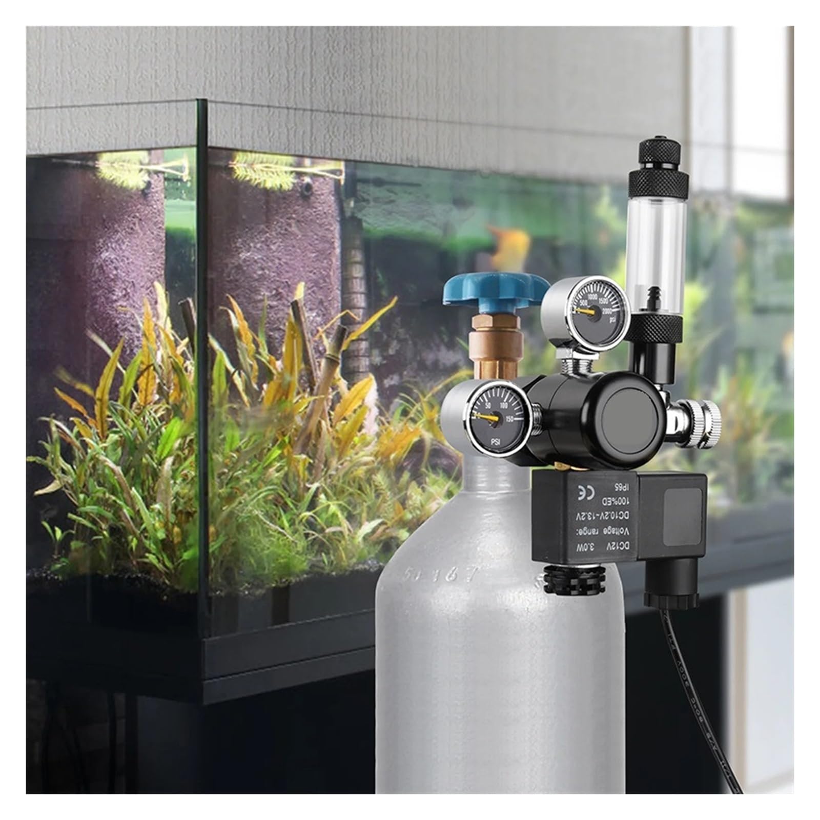 HEXEH Regulador de CO2 for Acuario, medidor de presión, Tanque de Plantas de Peces, válvula de retención solenoide, Contador de Burbujas, Accesorios, Reductor de dióxido