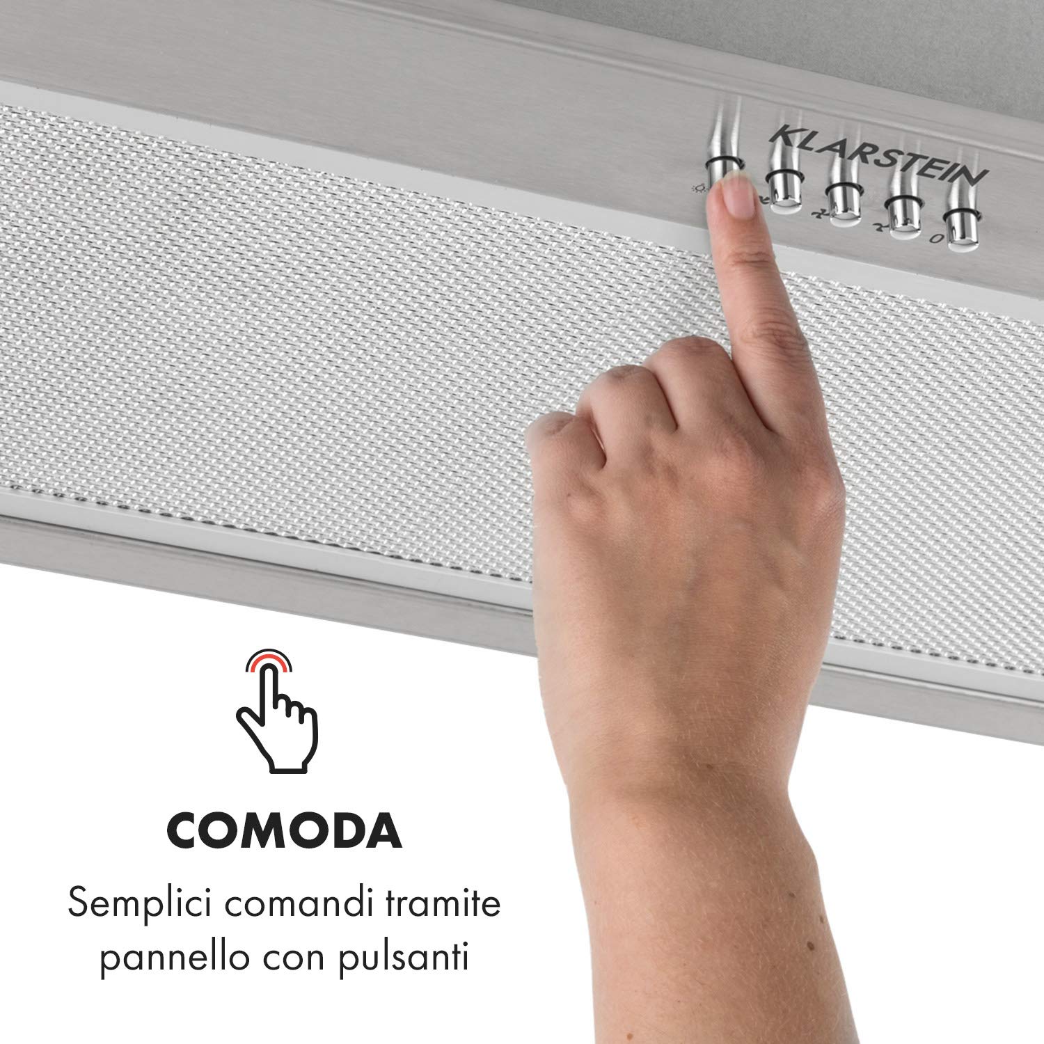 KLARSTEIN Down Under - Cappa Aspirante, Cappa di Aspirazione, Da Incasso, 60 cm, Aria di scarico 590 m³ / h, Potenza: 190 Watt in 3 Fasi, LED, Acciaio Inox, 61 dB, Kit di Montaggio, Argento