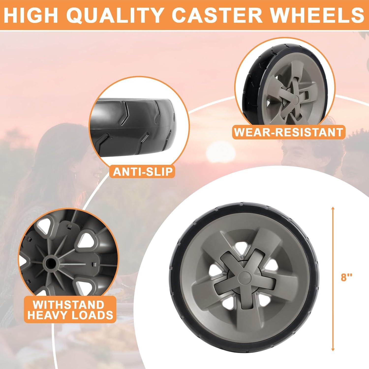 GS4 Genesis 2 Grill Wheels & Caster Inserts Kit for Weber Grill Wheels 67445 67067 67066 Weber Genesis II Parts Replacement for Webber GS4 Genesis II/II LX 300 400 200 600 SER E410 E310 (2016 & Newer)