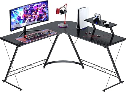 Amazon Co Jp L字デスク Pcデスク テレワーク 在宅勤務 L字パソコンテーブル モニタースタンド コーナーデスク 組立簡単 在宅ワーク デスク 勉強机 傷 汚れ 水分 熱に強い 省スペース 幅129cm ブラック 文房具 オフィス用品