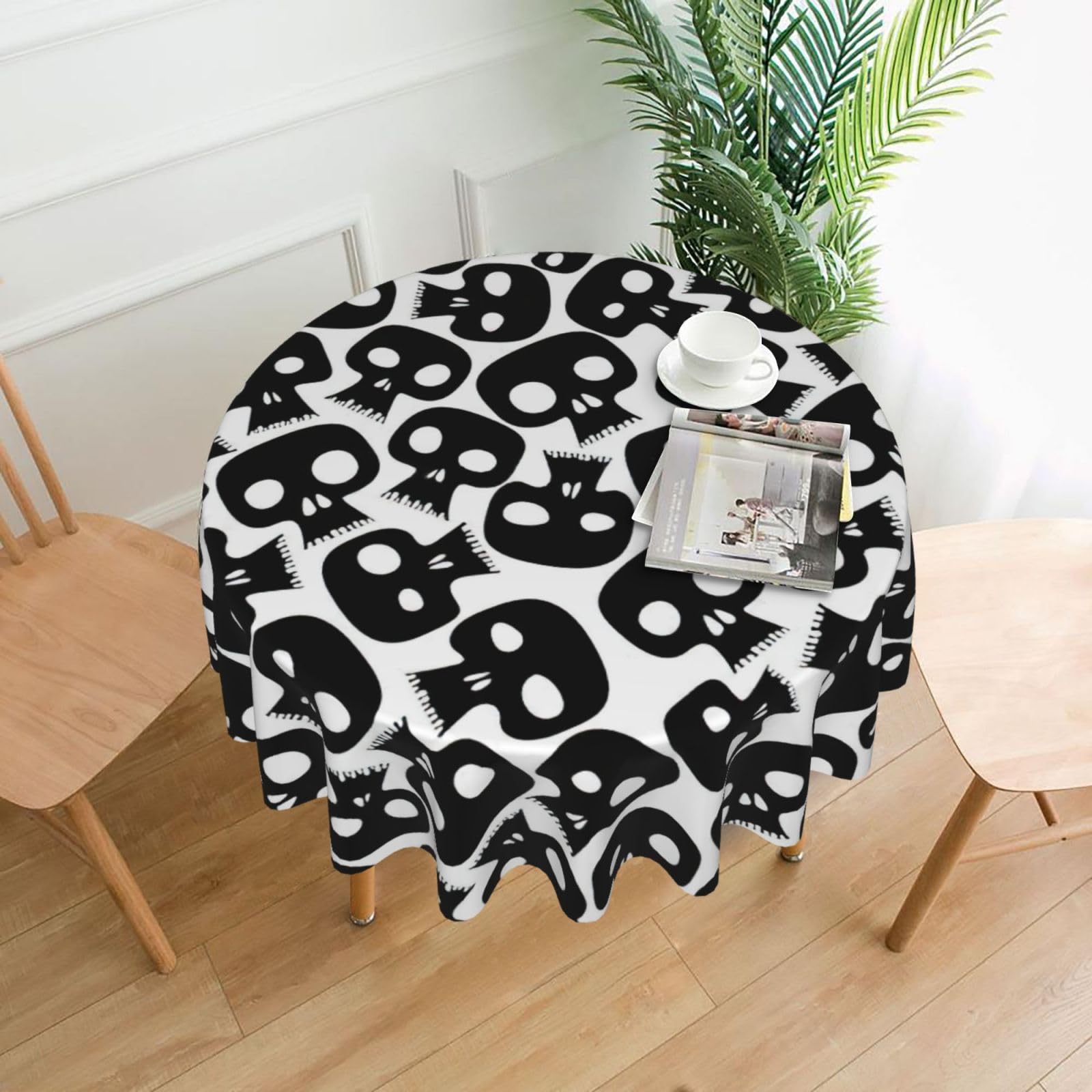 VCzsdff skulls Print Stain Resistant Round Tablecloth 60in Family Friendly Polyester Cloth for Kids Meals