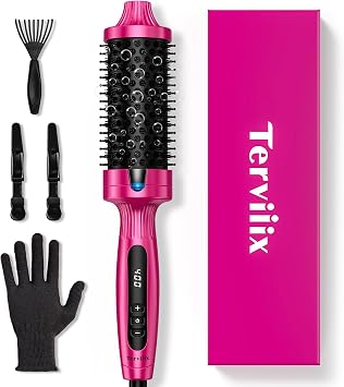 Terviiix 1.77" Ionic Thermal Brush, Heated Round Brush with Dual MCH Tech, 9 Temp Adjustments, 30S Fast Heating, Easily Create 90s Voluminous & Smooth Style, Non-Blowing, Dual Voltage