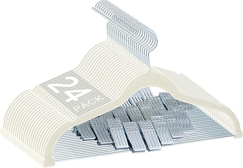 Paquete de 24 perchas de terciopelo para pantalones y faldas con clips ajustables, juego de perchas de ropa de 16.7 pulgadas para trajes, abrigos,