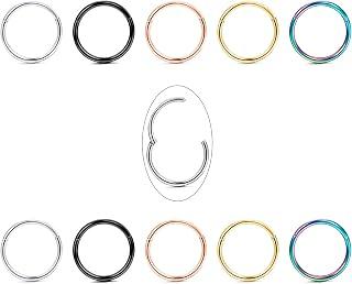 10Pcs 16G 18G Stainless Steel Hinged Clicker Segment Nose Rings Hoop Helix Cartilage Daith Tragus Sleeper Earrings 8-12MM Improved