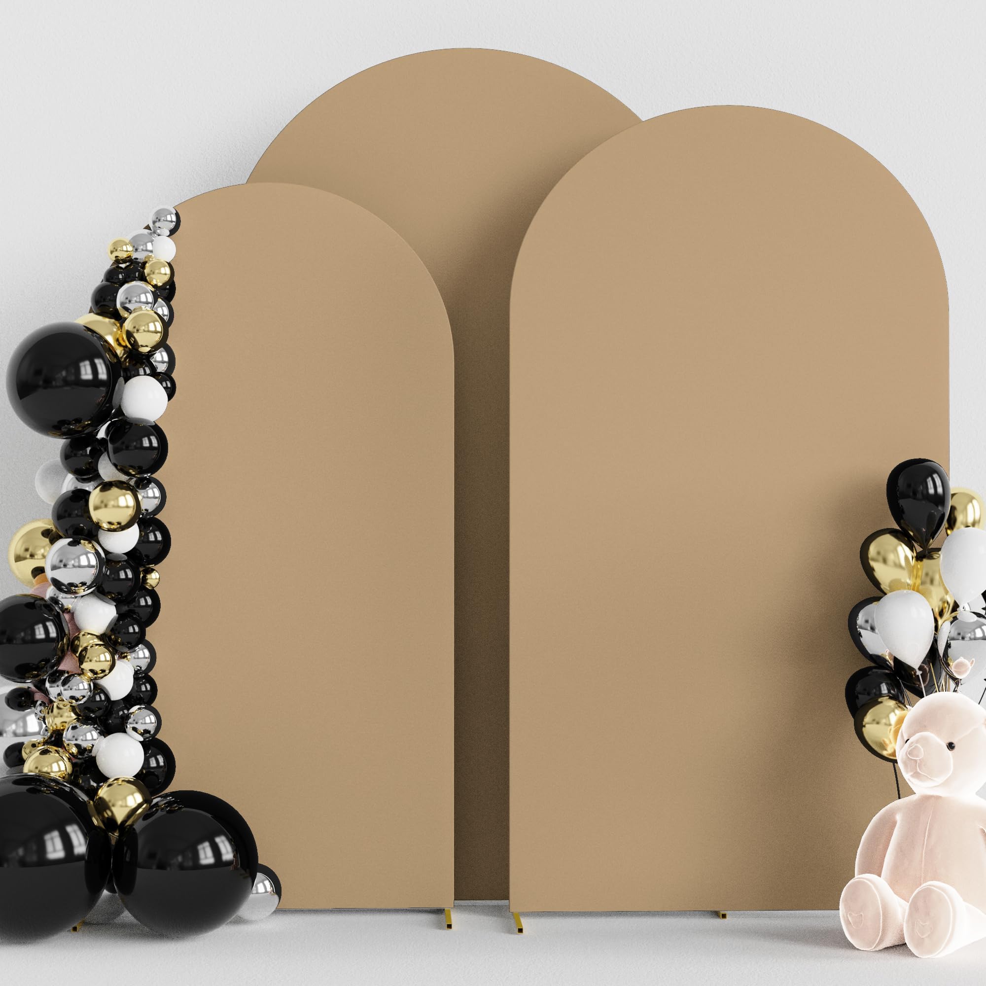 Wokceer Wedding Arch Cover (7.2FT, 6.6FT, 6FT) Set of 3 Spandex Fitted Wedding Arch Stand Covers for Round Top Chiara Arch Backdrop Stands Cover for Birthday Party Ceremony Banquet Decor Khaki