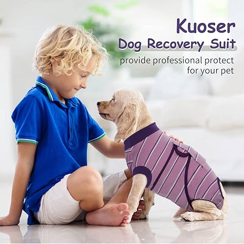Miniatura 8 de Kuoser Traje de recuperación de cirugía para perros hembras, machos, antiesterilización a rayas, antilamedas, traje quirúrgico para heridas