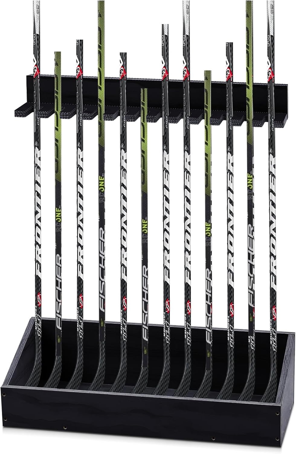 leinuosen hockey stick holder wall mounted and vertical 2 in 1 wooden ice hockey rack organizer storage and display large capacity organizer holds up to sticks for player gifts black 12 sticks