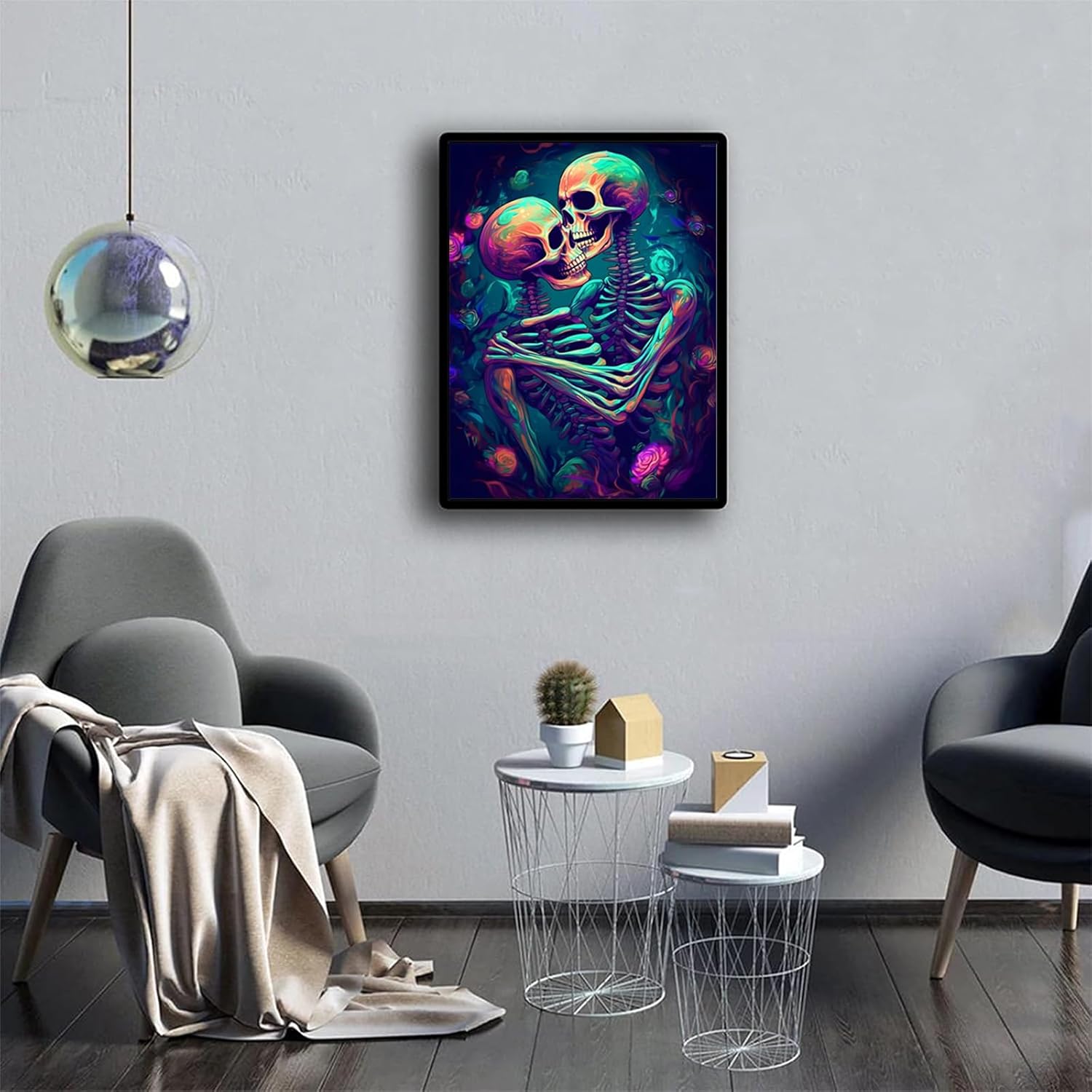 KAYEIUU Adults Diamond Painting, Skeleton Couple Embracing DIY Diamond Art Kits Craft, Skeleton Gem Art Kits Everlasting Love for Gift Home Wall Decor 12x16 inch