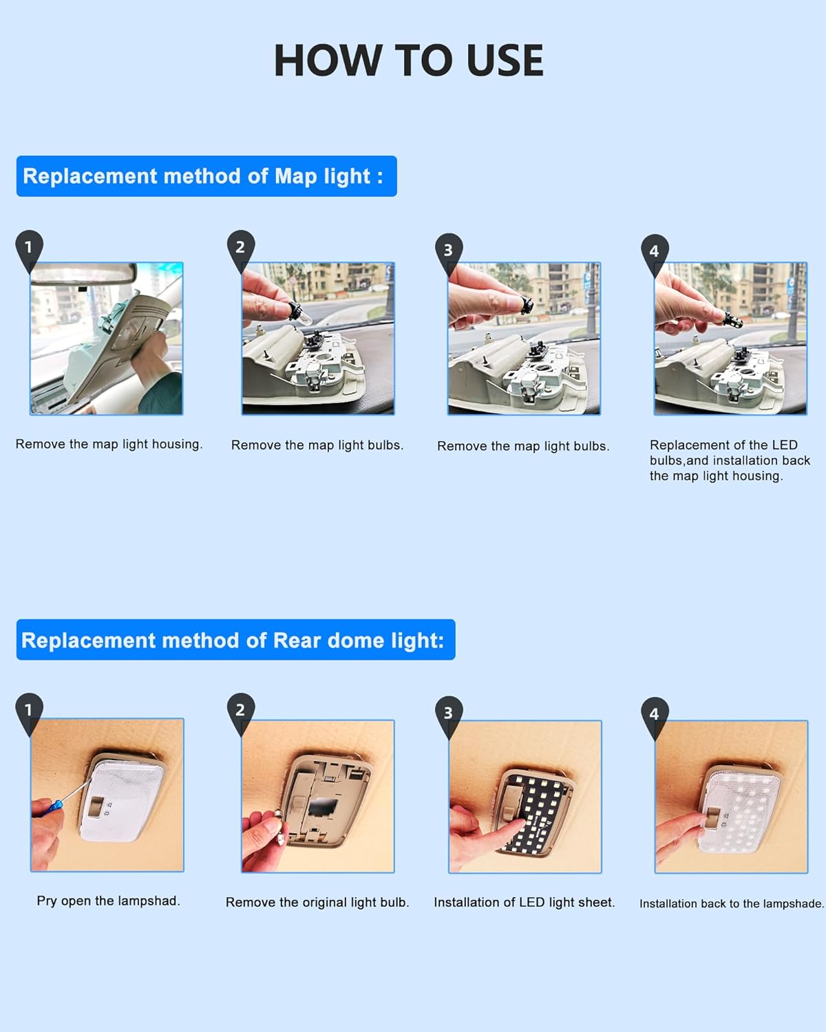 Interior LED Light Kit, 6000K Pure White Light Super Bright Map Lights & Dome Lights, Light Brightness Adjustable Bulb Package for Toyota Tacoma, 4 Runner, FJ Cruiser, Rav 4, Corolla, Prius