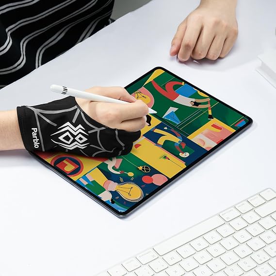 Parblo Artist Two Fingers Glove Anti-Skid Drawing Glove for Laptop,Graphic Tablet, Universal for Left and Right Hand