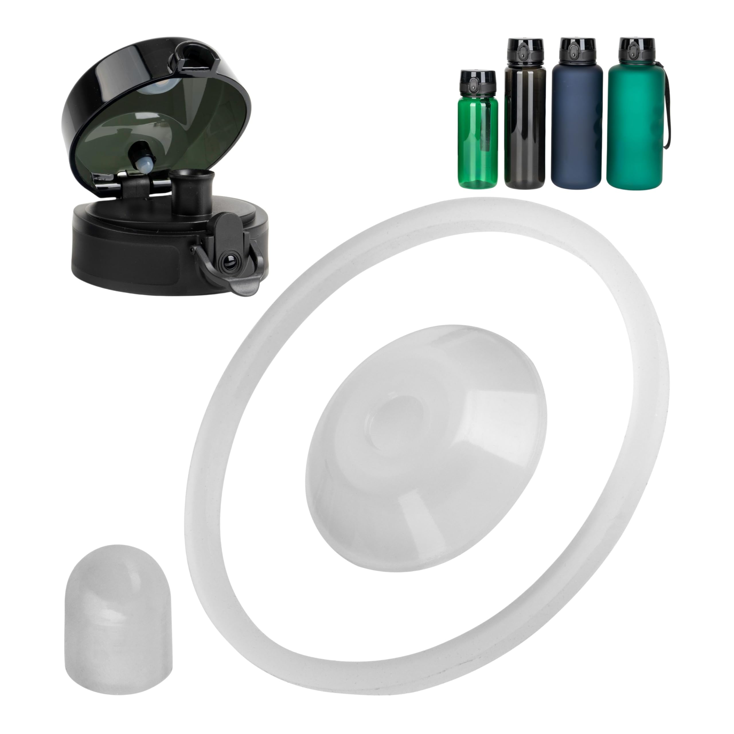 Replacement sealing rings set, 1 set, compatible with 720°DGREE uberBottle, Super Sparrow, etc., for drinking bottles from 650 ml filling volume, silicone seals for water bottle screw cap and cap