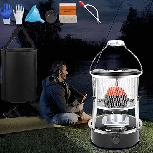 Non Electric Heater for Indoor, 9000 Btu Kerosene Heater Indoor for Camping and Night Fishing, 18-21h Long Portable Indoors Kerosene Heaters with Accessory Kit (Black)