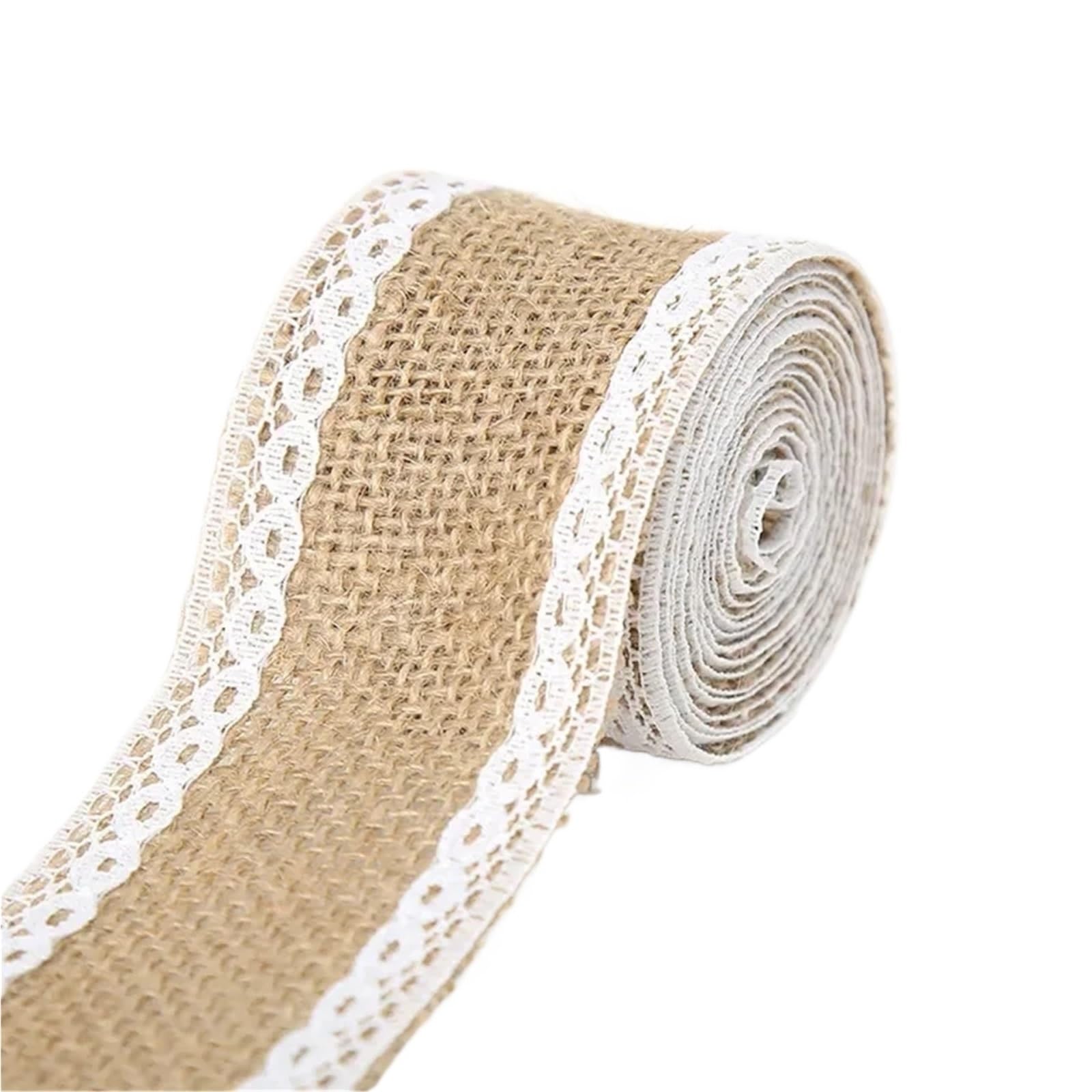 2M 5CM Natural Jute Burlap Rolls Hessian Ribbon with Lace Vintage Rustic Wedding Decor Ornament Party DIY Craft Supplies for Crafting Decorating Wrapping(Type2)