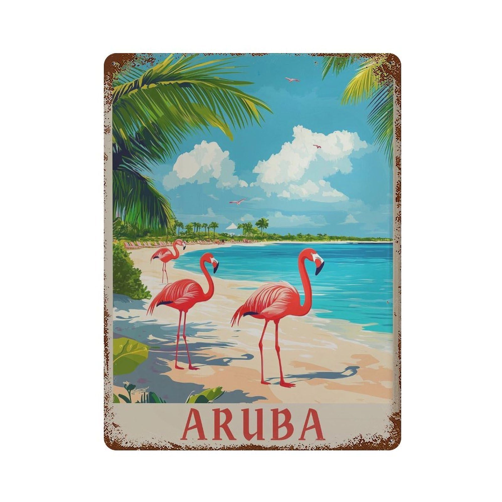xiaoxiaoshen Aruba Travel Caribbean Flamingo Wall Decor Art Metal Tin Poster Modern Home Decor Art Home Bar Shop Decorations Vintage Sign 40x30cm
